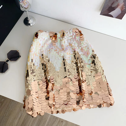 Summer sequin high waist mini skirt European and American style slim fit pure sexy hot girl