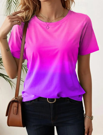 Women's T-Shirts For Women 3d Gradient Print  Tees Casual Street Femalewear Summer  Oversized T-Shirt Fashion Lady Y2k Clothing