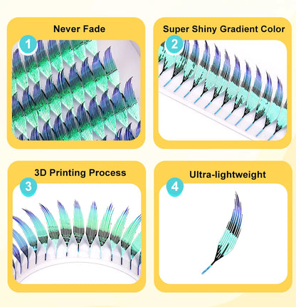 AGUUD Shiny Tinsel Manga Comic Spire Lash Glitter Color Anime Eyelash Extension Feather Shape Premade Fans Party Makeup Lashes