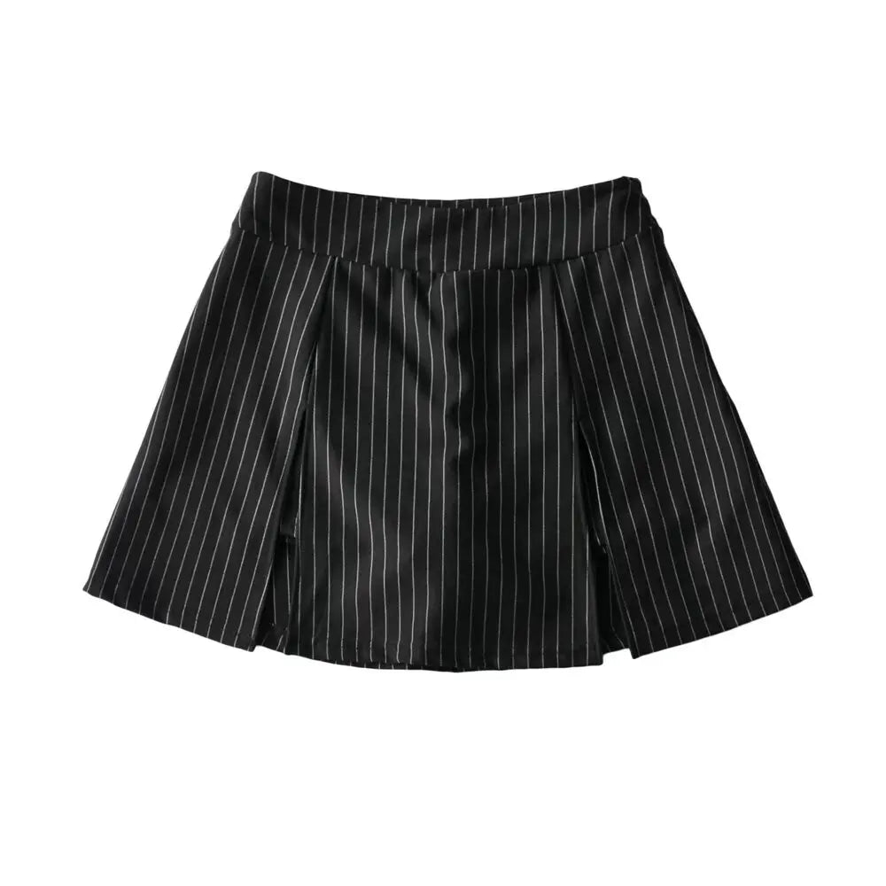 Women High Waist Front Slit Mini Skirt American Vintage All-match Package Hips Pleated Skirts Side Zipper With Shorts Underwear