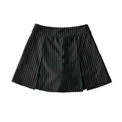 Women High Waist Front Slit Mini Skirt American Vintage All-match Package Hips Pleated Skirts Side Zipper With Shorts Underwear
