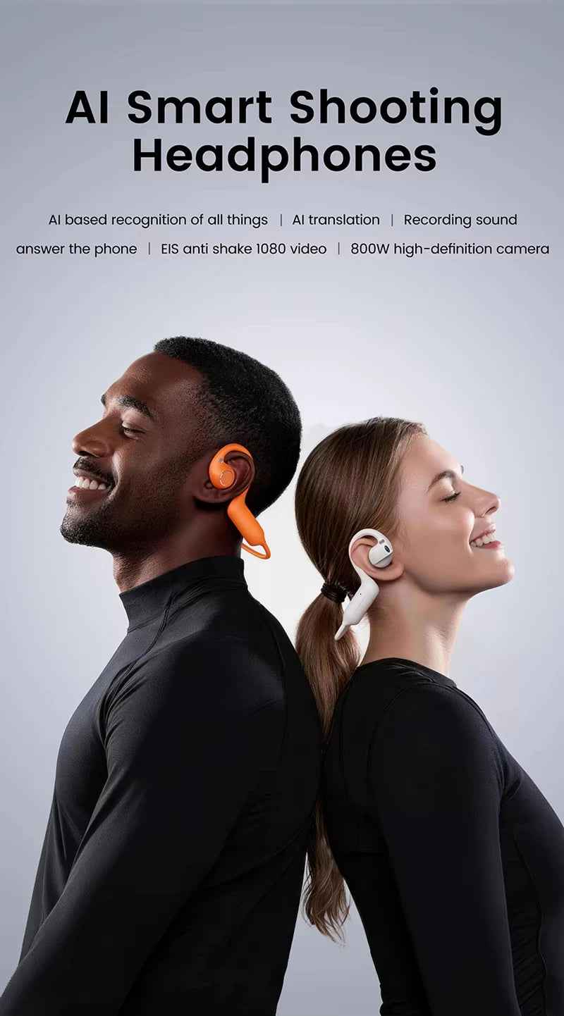 Lenovo 4K Smart Headphones 8MP Camera Translation Chat WIFI Video Recording Bluetooth 5.4 Sports Earphones for Sports Cycling