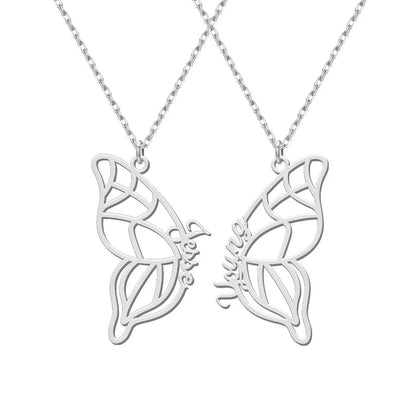 Stainless Steel Two Butterfly Necklace Personalized Butterfly Wings Necklace Best Friends Necklace Set Custom BFF Necklace