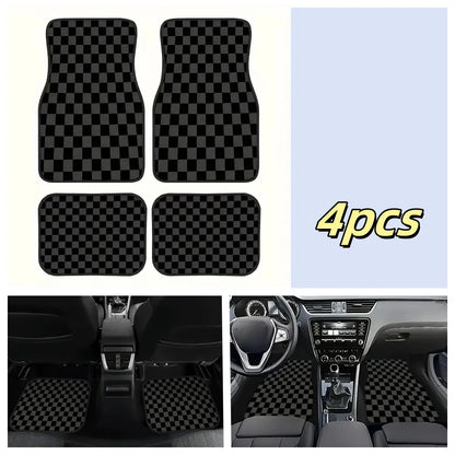 4pcs Universal Floor Mats Checkered Front Rear Carpets Floor Mats Auto Interior Decorative Accessory Anti Slip Car Carpet Sets