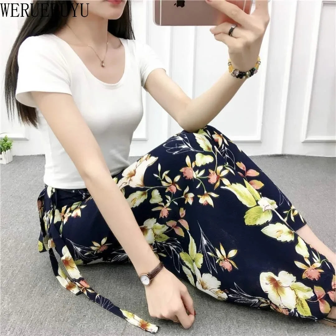 WERUERUYU Wrap Skirts Women Casual Chiffon Tie-Waist Ruffle Wide Leg Loose