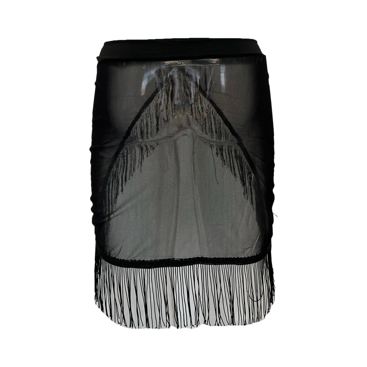 Women's Irregular Sarong Skirt Beachwear Cover Ups Tassels Design High Waist Smock Sunscreen Large Size Black Cover Ups S-5XL