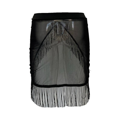 Women's Irregular Sarong Skirt Beachwear Cover Ups Tassels Design High Waist Smock Sunscreen Large Size Black Cover Ups S-5XL