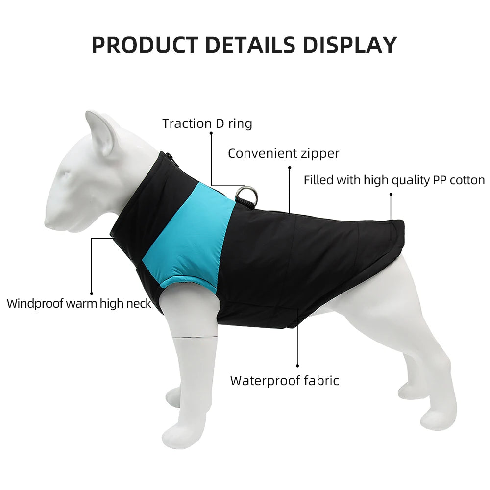 Winter Pet Coat Dog Clothing Warm Rainproof Overall Traction Cotton Pet Clothing Thick Big Dog Vest Pet Supplies Charge Coat