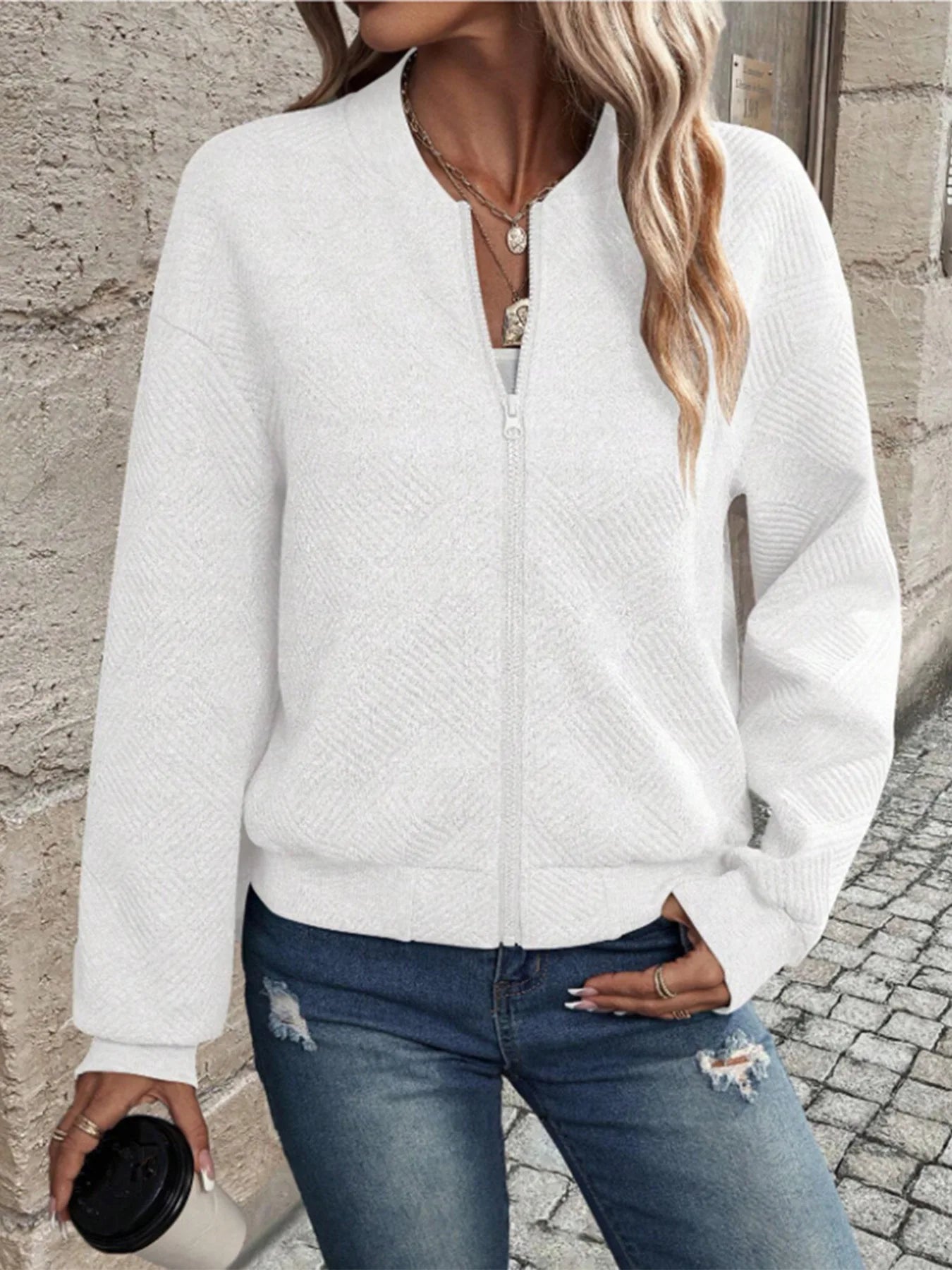 Women's autumn and winter new solid color simple and exquisite zipper jacket baseball collar casual jacket