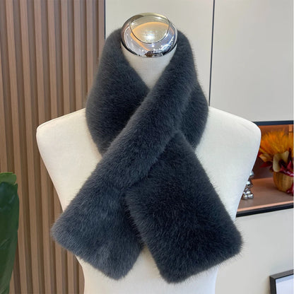 Plush Cross Women's Scarf Winter Thickened Soft Furry Neck Warmer Cute Solid Color Faux Rabbit Fur Scarf Women Collar Scarf New
