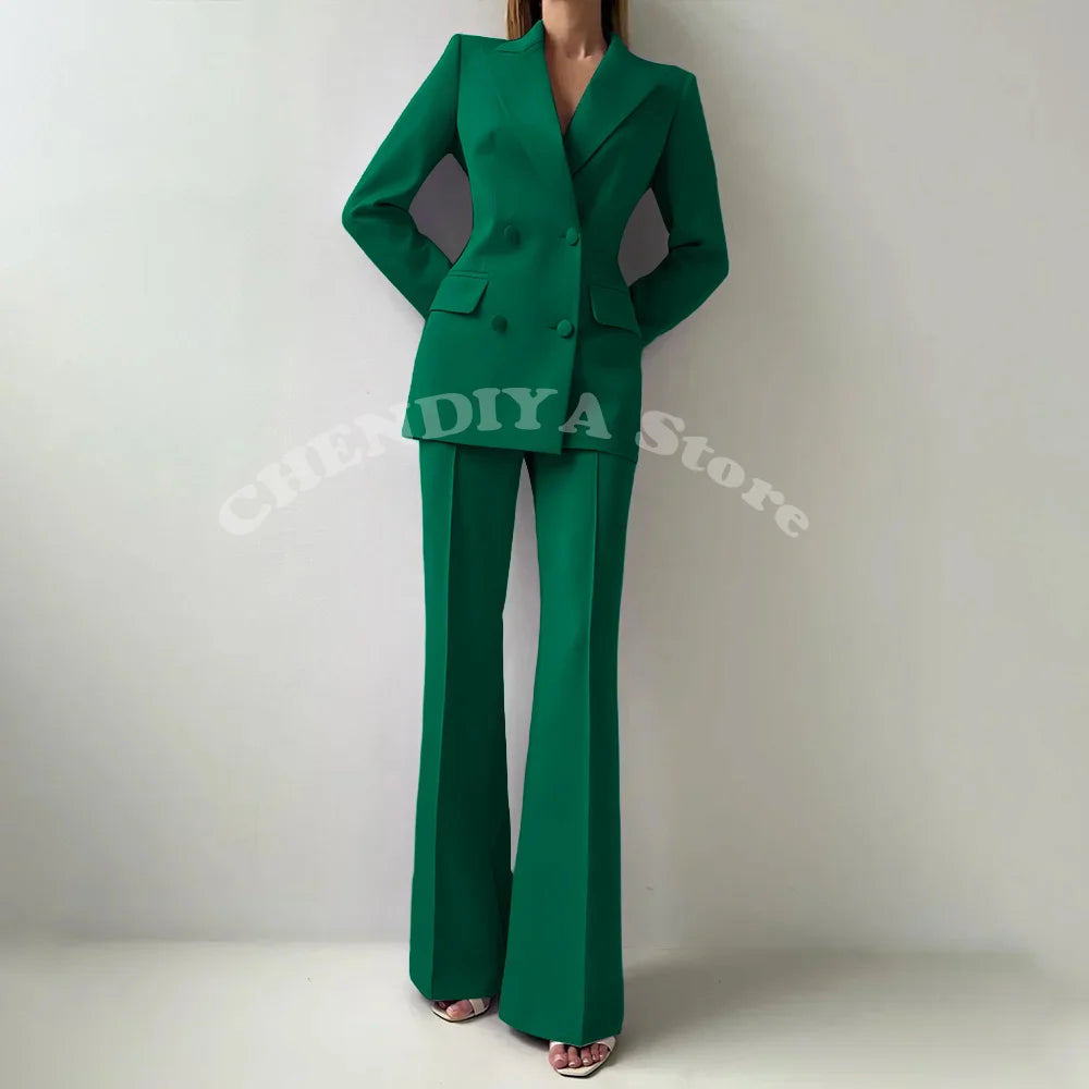 Women Suits Sets 2 Piece Elegant Peak Lapel Double Breasted Outfits Fashion Daily Casual Chic Female Suit (Jacket+Pants)
