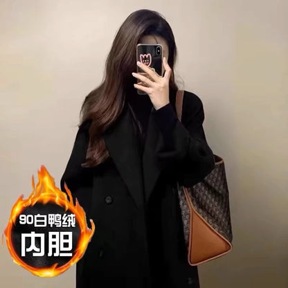 Grey Double-sided Cashmere Coat Women's 2025 Winter New Korean version Loose Thick Down Woolen Coats Solid Casual Long Overcoat