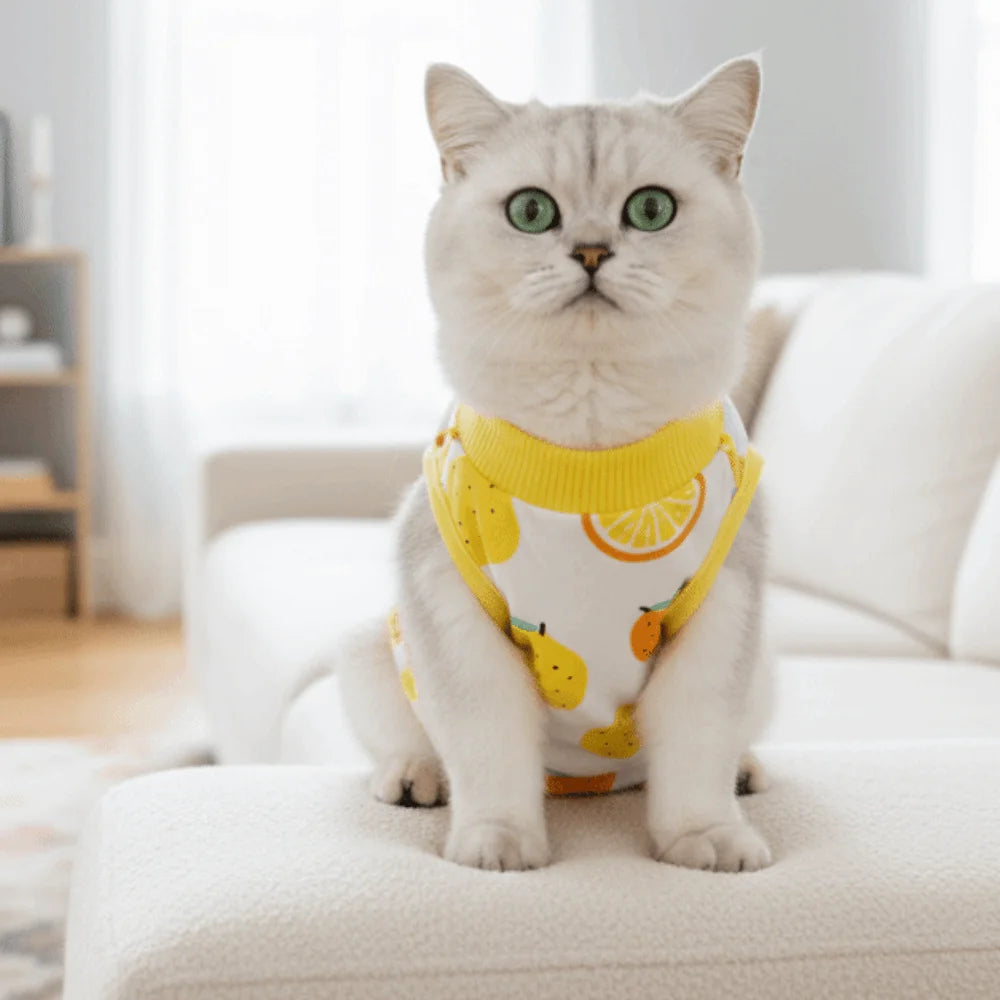 Fruit Printed Cat Recovery Clothing High Elasticity Comfortable Pet Anti-Licking Vest Soft Breathable Cat Jumpsuit Pet Care