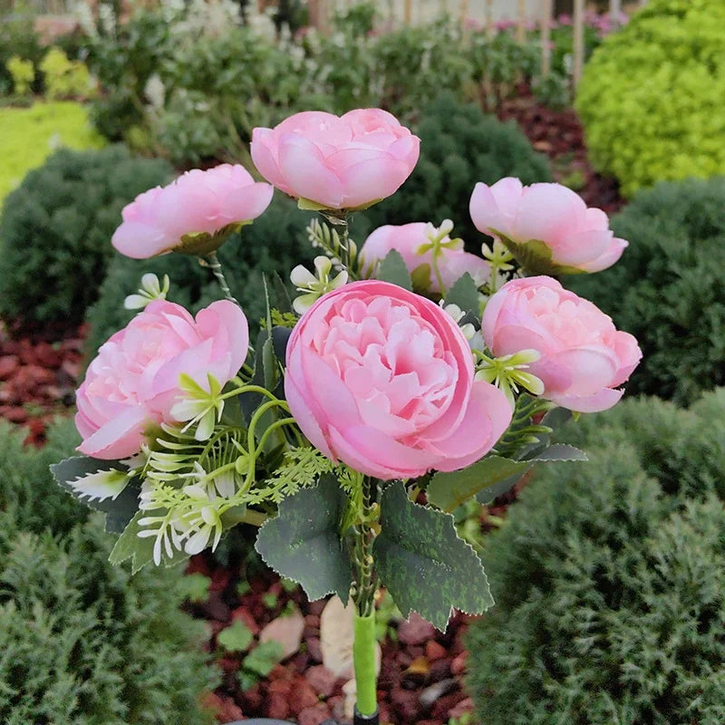 Solar Lights Outdoor, Solar Garden Lights, 7Head Camellia Flower Solar Light for Yard Lawn Garden Atmosphere Lighting Decoration