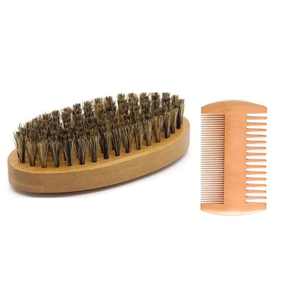 Men's Shaving Brush Set Boar Bristle Portable Barber Natural Beard Brush Comb Scissors for Facial Cleaning Styling Tool