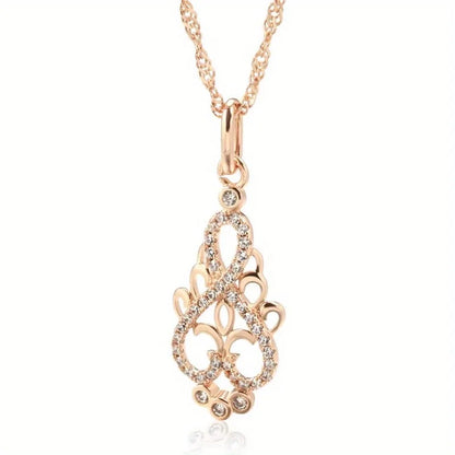 New Trend Crystal Flower Pendant Necklace Women Cubic Zirconia Rose Golden Ethnic Bride Necklace Fashion Vintage Jewelry Gifts