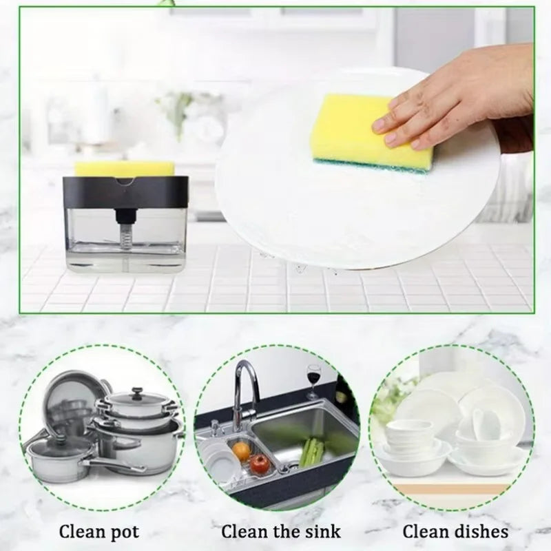 Dish Soap Dispenser for Kitchen,Liquid Soap Dispenser Kitchen Soap Dispenser with Sponge Holder,Sponge Caddy Soap Pump Dispenser