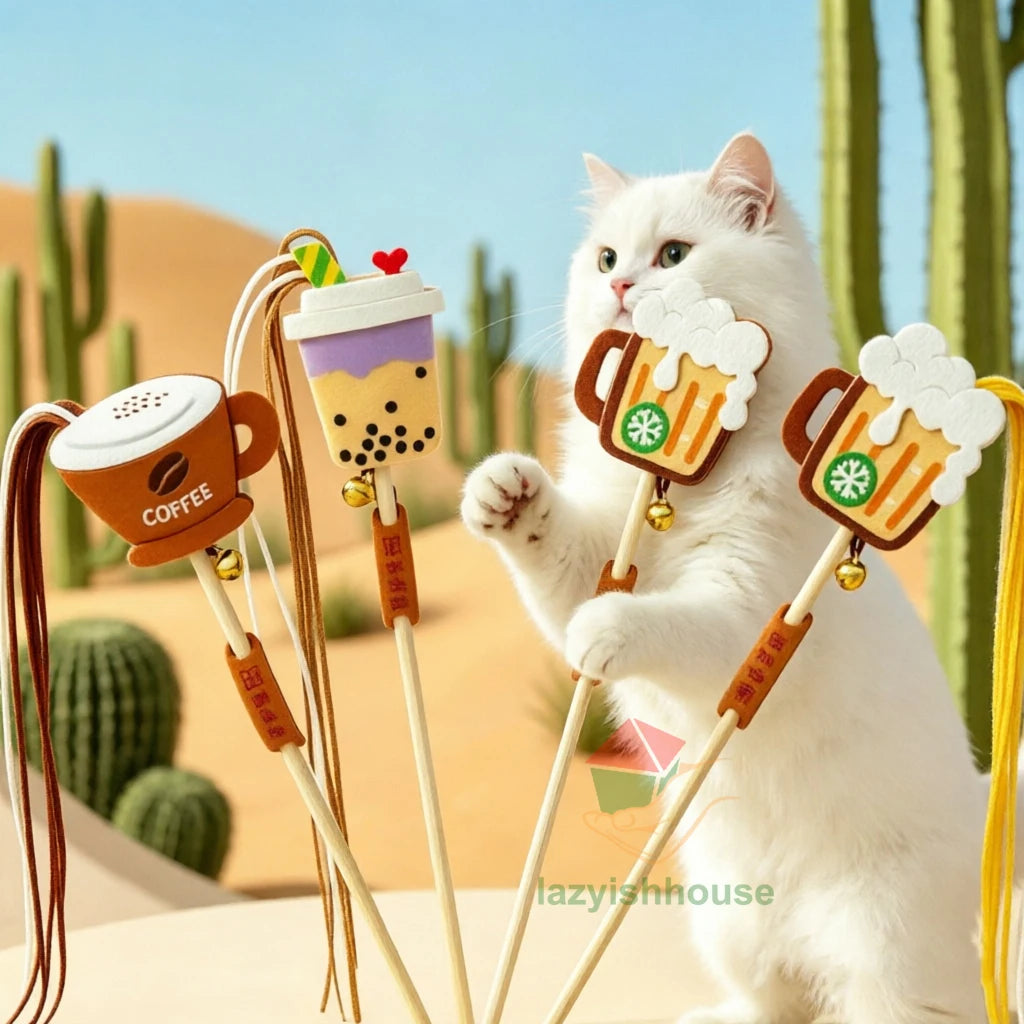 Pet Cat Toys Original New Products Cat Teasing Cat Bar Milk Tea Coffee Beer Style Long Tassel Bite Resistant Lovely Pet Toys