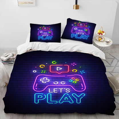 Cartoon Gamer Game Controller Comforter Bedding Set,Duvet Cover Bed Set Quilt Cover Pillowcase,King Queen Size Bedding Set Child