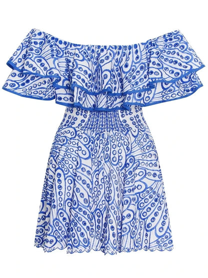 TWOTWINSTYLE Cut Out Mini Dress For Women Slash Neck Short Sleeve High Waist Solid Minimalist Dresses Female Summer Clothing New