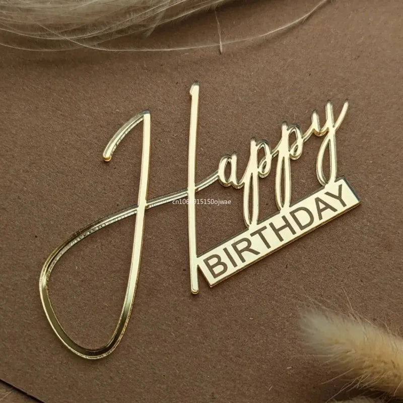 Acrylic Side Happy Birthday Cake Decorations Happy Anniversary Cake Topper Event Party Supplies Baking Decorating Accessories
