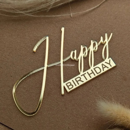 Acrylic Side Happy Birthday Cake Decorations Happy Anniversary Cake Topper Event Party Supplies Baking Decorating Accessories
