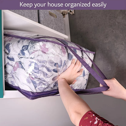 1pc Clear Zippered Storage Bags - Plastic Vinyl, Reinforced Handle, for Blankets, Clothes, Comforter, Bedding, Moving