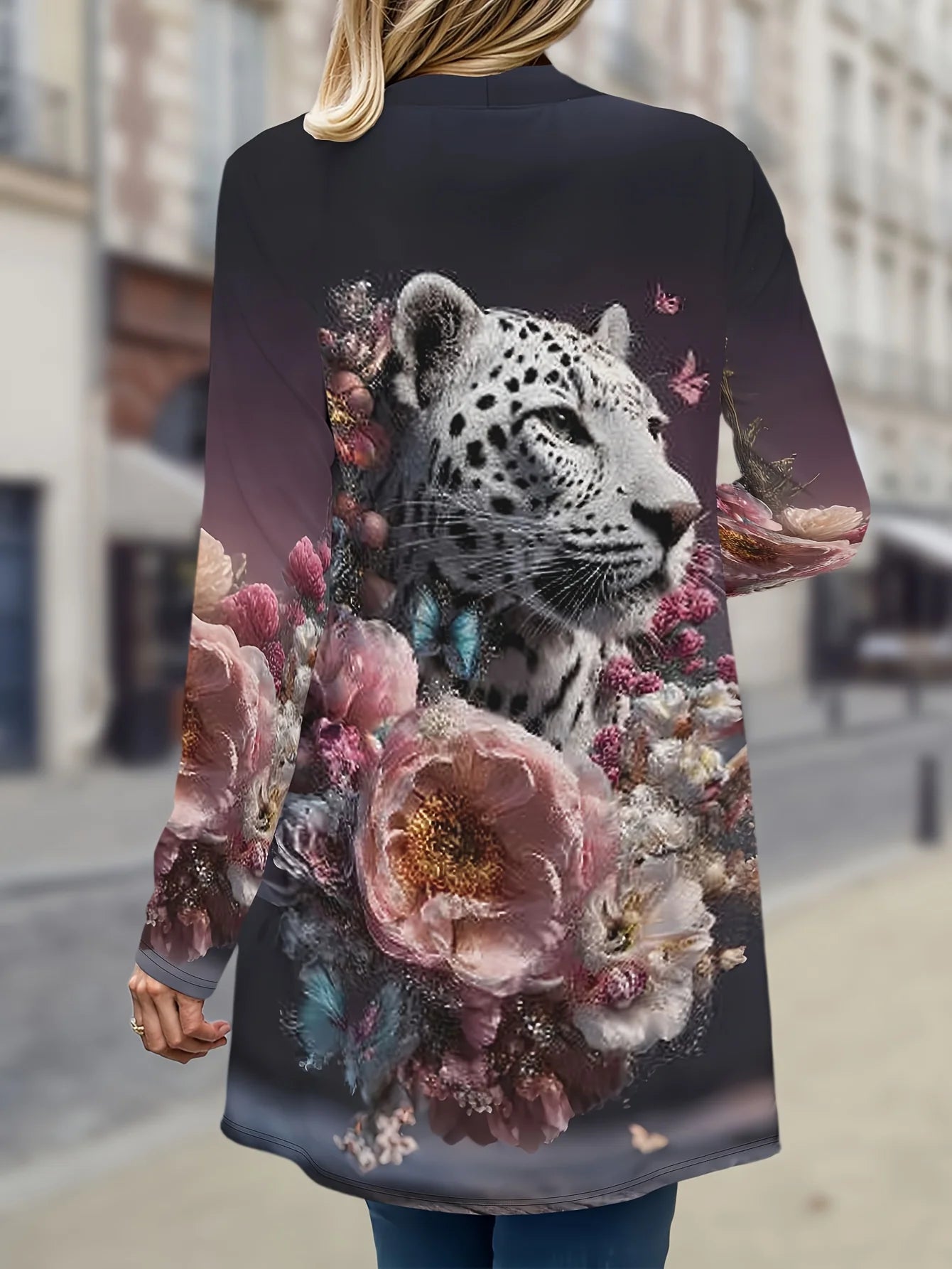 Women's Winter Jacket with 3D Tiger and Lion Animal Prints, Front-Opening Loose Fit Cape, Casual Polyester Women's Clothing