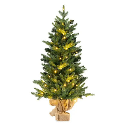 Mini 3-Foot Pre-Lit Artificial Christmas Tree with Burlap Base for Tabletop Xmas Decorations