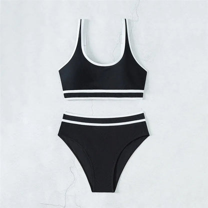 Black White Contrast High Waisted Bikini Push Up Sexy Swimsuit Women 2025 Swimwear Bathing Suit Bandeau Bikinis Sets De Mujer