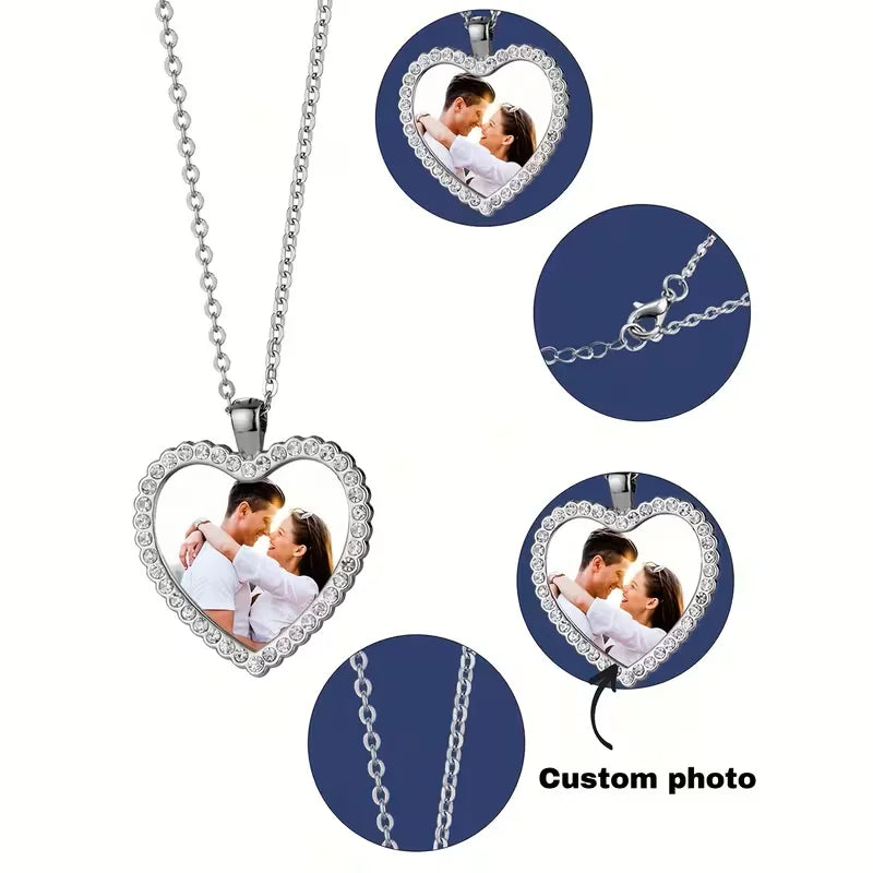 Custom Photo Necklace, Personalised Heart-Shaped Inlay Necklace, Custom Personalised Photo Necklace