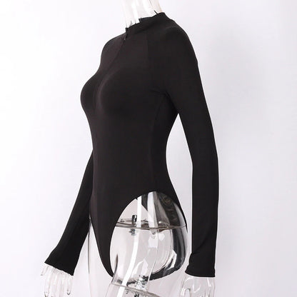 long sleeve zipper high neck bodycon sexy body autumn winter women fashion bodysuit women Fashion Streetwear Outfits Overalls