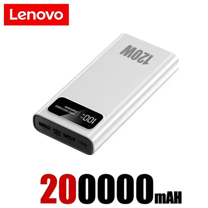 Lenovo 200000mAh Power Bank 120W Fast Charging Super Large Capacity Outdoor Powerbank For Mutly Device With LED Digital Display