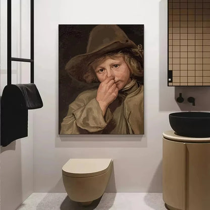 Funny Bathroom Toilet Decoration Painting Mona Lisa Wearing Pearls Girl with Roll Paper Canvas Prints Posters Home Wall Decor