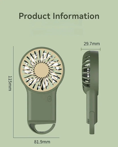 Portable Handheld Fan with Concealed Stand USB Rechargeable 3 Speeds Adjustable Cooling Fan for Home Office Outdoor Travel Use