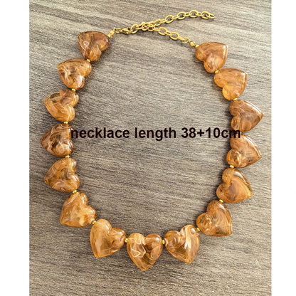 Big Love Heart Necklace Women Choker Statement Bracelet Gold Color Acrylic Beads Stainless Steel PVD Waterproof White Beige Red