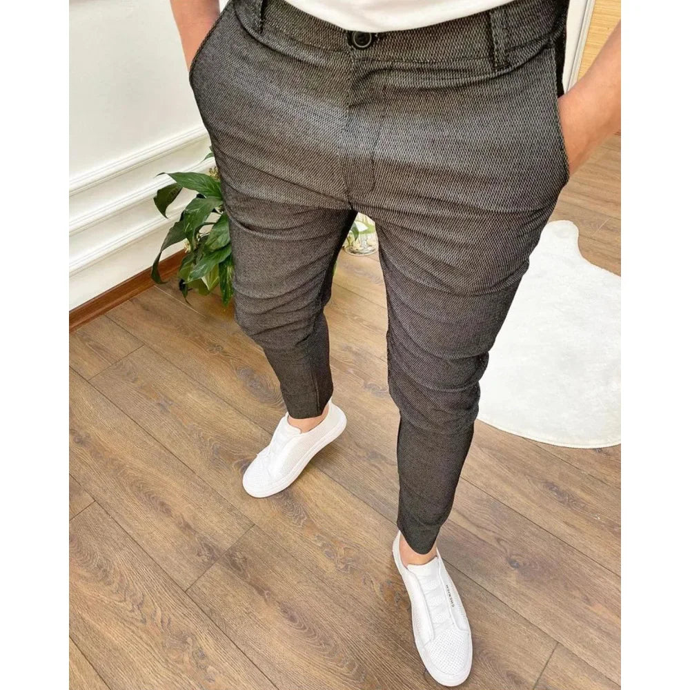 Men's Casual High Stretch Thick Pencil Pants New Solid Color Slim Fit Business Formal Office For Men Daily Wear Cotton Trousers