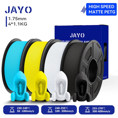 JAYO 4Rolls 3D High Speed Matte PETG 3D Filament 1.75mm 30mm/s - 600mm/s Print Range High Flow Speedy PETG 3D Printer Filament