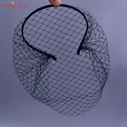TOPQUEEN VA12 Wedding Birdcage Veil Bridal Blusher Veil White Headband Veil for Bridal Fascinators Black Face Net Mask Bachelore