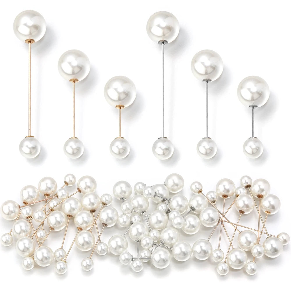10pcs Imitation Pearl Brooch Pins 38/54/73mm Beige Double Pearl Safety Pins For Jewelry Making Party DIY Clothing Accessories