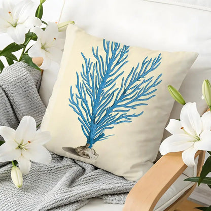 Cushion Cover  Linen  Skin-Friendly Soft Decorative Case For Sofa Home Decor Blue Sea Creature Coral Shrimp Pillow cover