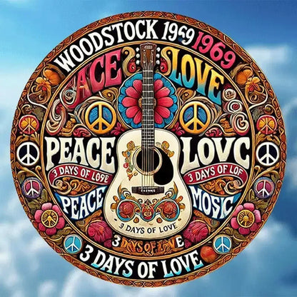 Home Decor，Retro Peace and Love Design with Guitar and Flowers,  Home Decor -  New Year's, Valentine'S Day, Music Decor