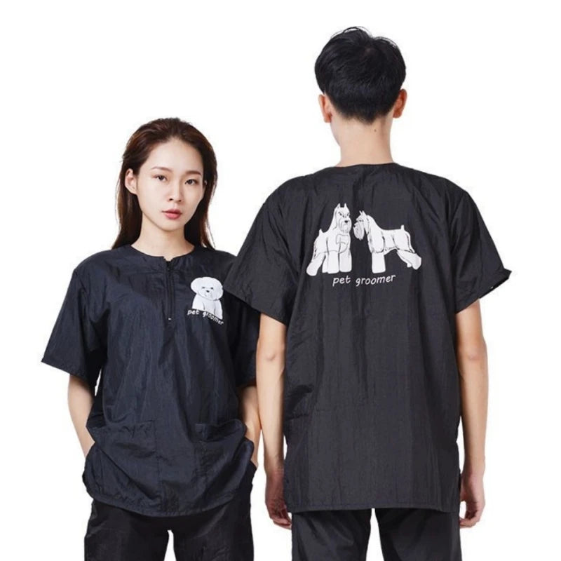 Pet Grooming Clothing Waterproof Work Clothes For Pet Stores Short Sleeve Tops Anti Hair And Anti-static Pet Groomer Smock Y0519