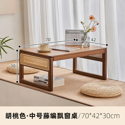 Modern Rattan Bed Desk with Storage Low Style Window Seat Study Multifunctional Sofa Stand for Laptop Coffee Table