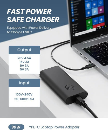 90W USB C Type C Laptop Charger For Dell XPS 15 13 Precision 3540 Latitude 3400 3500 7300 7400 7420 5420 5530 5289 Power Adapter