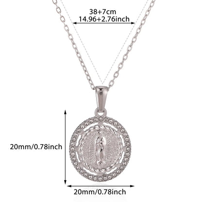 Virgin Mary Pendant With Diamonds Necklace For Women Gold Color Medal Charm Stainless Steel Religious Punk Jewelry Easter Gift