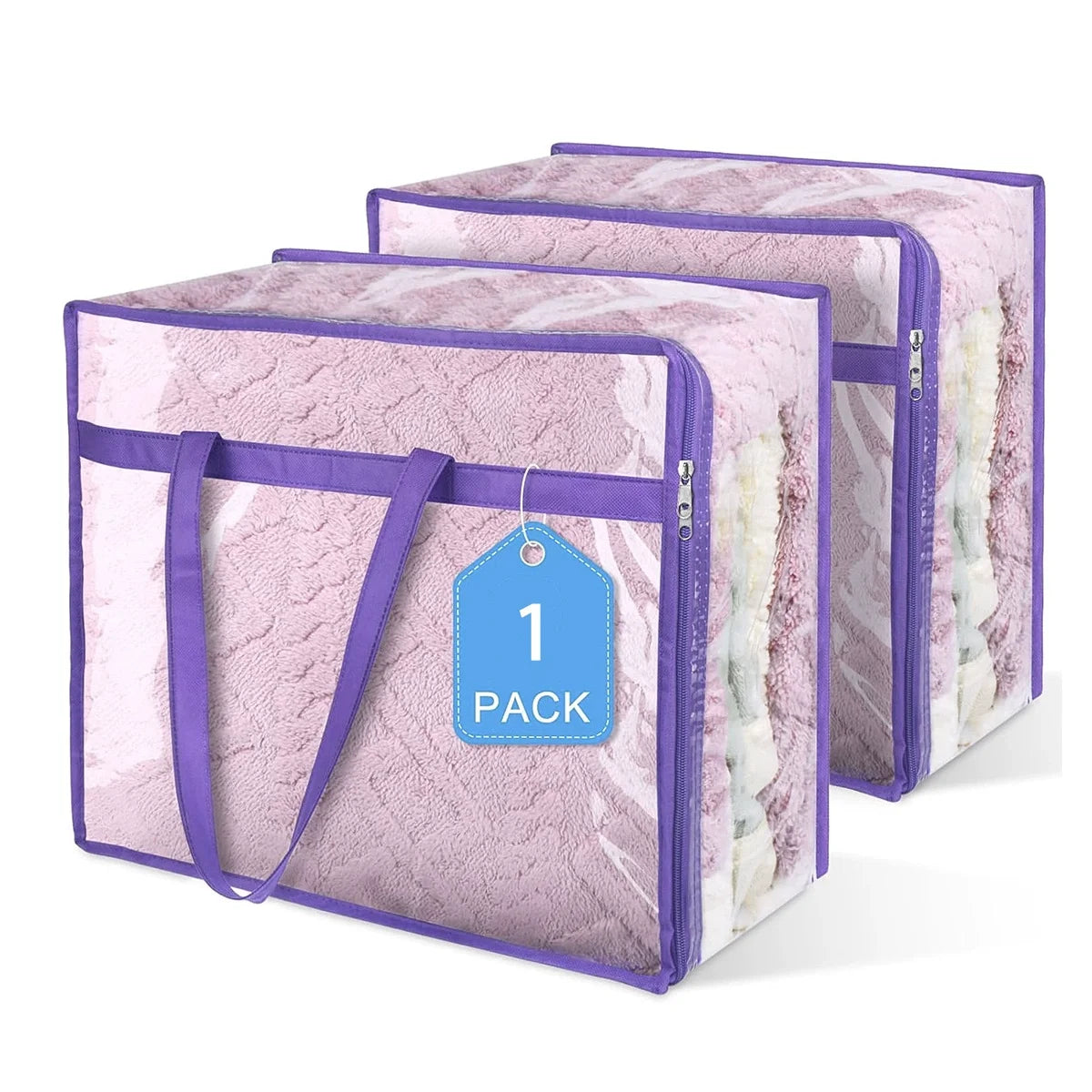 1pc Clear Zippered Storage Bags - Plastic Vinyl, Reinforced Handle, for Blankets, Clothes, Comforter, Bedding, Moving
