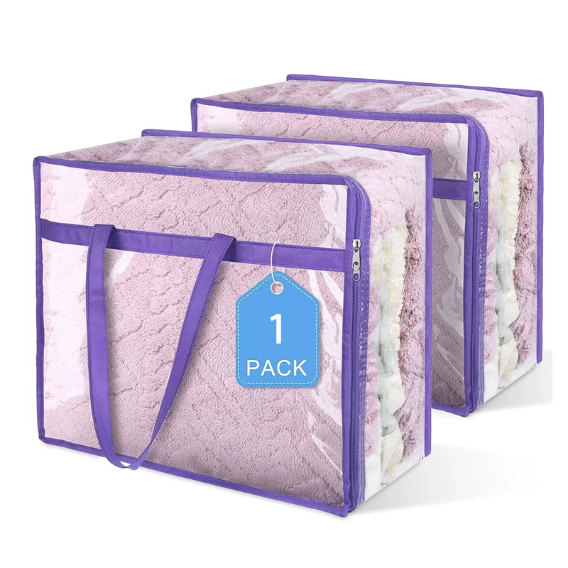 1pc Clear Zippered Storage Bags - Plastic Vinyl, Reinforced Handle, for Blankets, Clothes, Comforter, Bedding, Moving