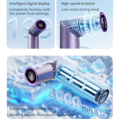Portable foldable handheld fan USB rechargeable mini fan with LED display 199-speed settings 3000mAh battery