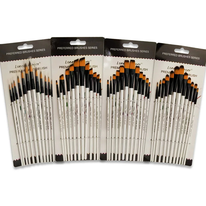 12/48pcs Acrylic Paint Brushes, Professional Synthetic Bristles Paint Brush Set Flat, Filbert,  Round, Angle Paint Brushes